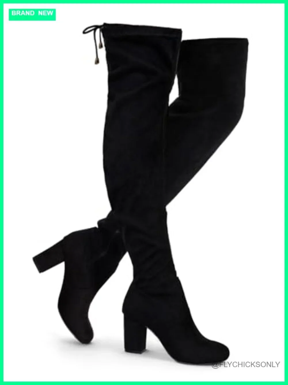 Over the Knee Suede Boots Thigh High Chunky Heels Zipper Adjustable Opening